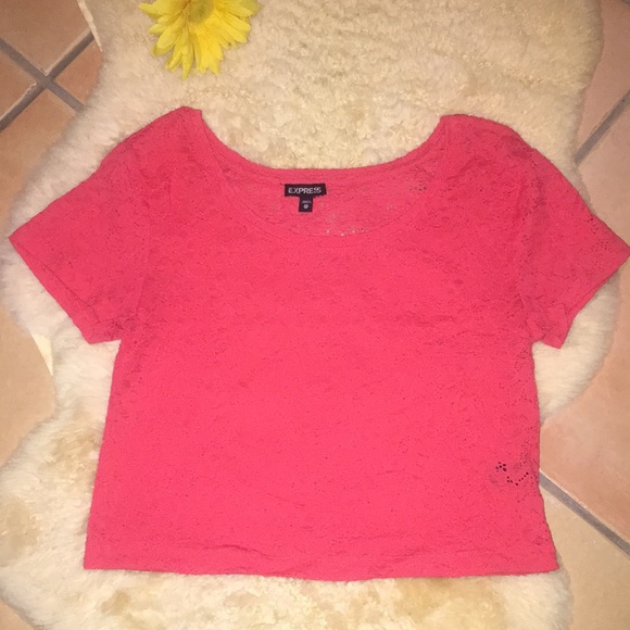 Pink/ Coral Express Floral Lace Top - Picture 1 of 7